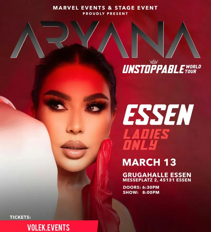 Concert poster: Aryana Sayeed, Ladies Only Concert, Grugahalle Essen, Essen